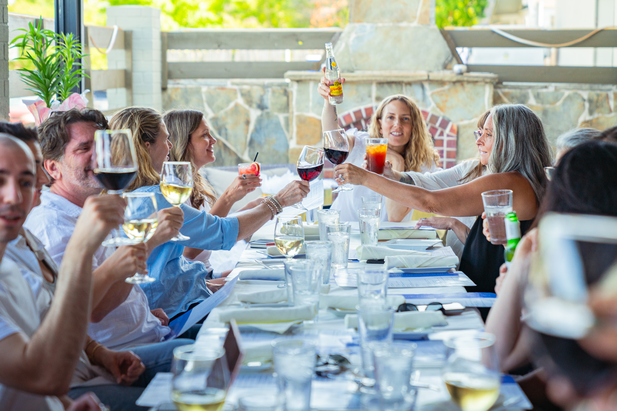 Team members toasting at the office